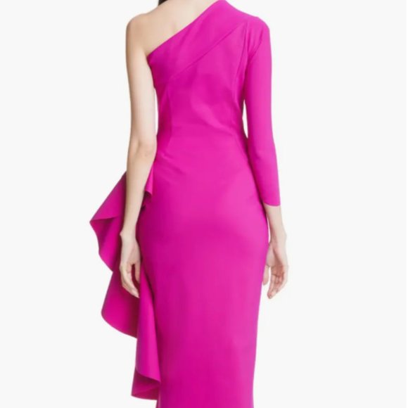 CHIARA BONI LA PETITE ROBE SIA ONE SHOULDER SIDE RUFFLE CYCAMEN DRESS 42 IT/6 US - Picture 3 of 5